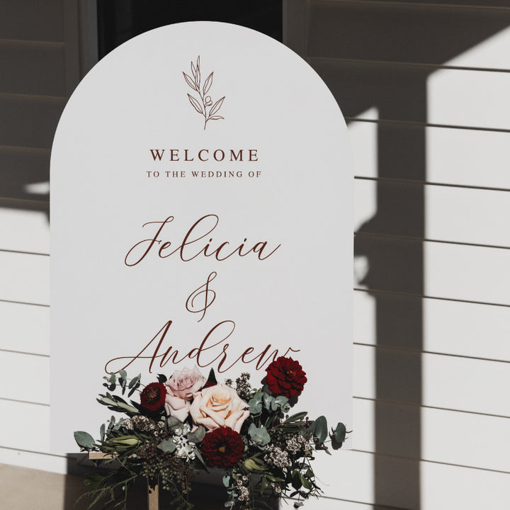 Beautiful welcome sign in arch shape designed and printed in Australia.