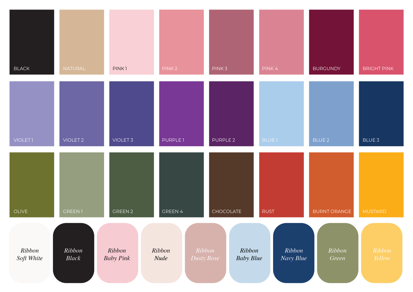 Ribbon colours for linen wedding signs