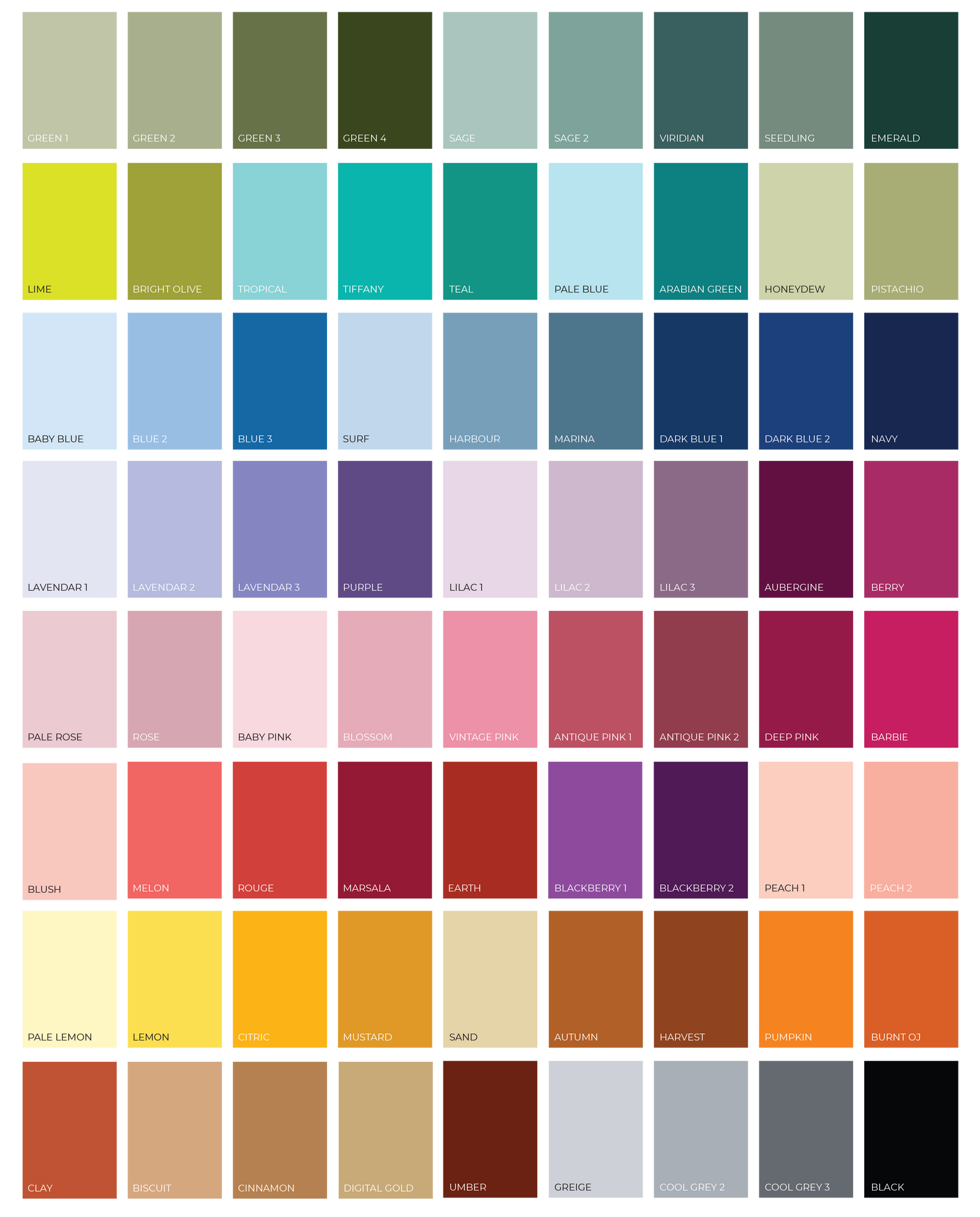 signage colour chart for wedding signs