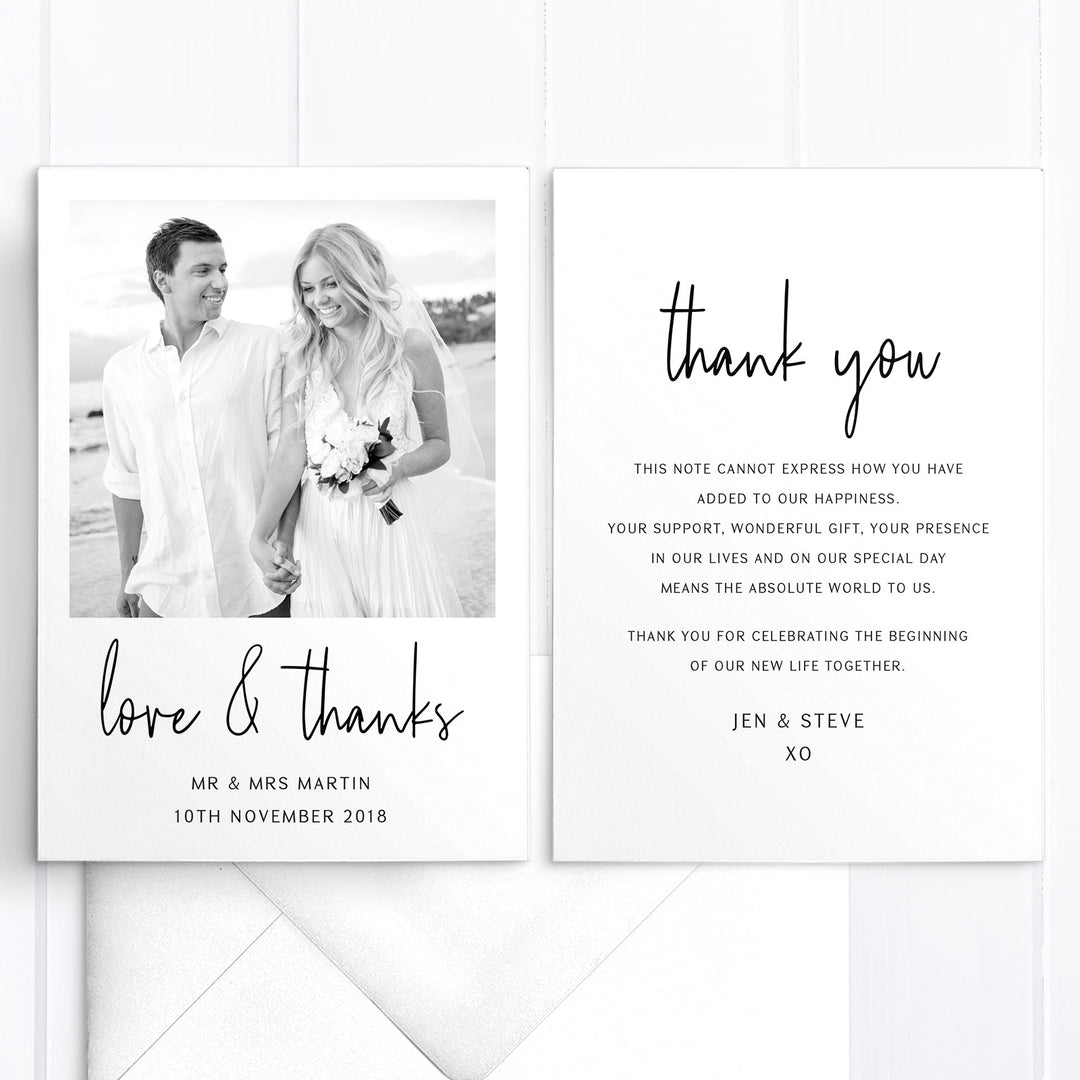 Modern wedding thank you photo card, Professionally printed in Australia