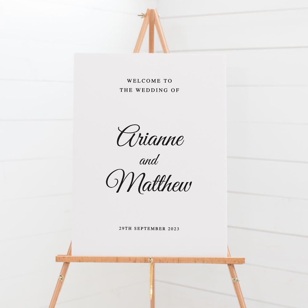 Traditional wedding welcome sign board. Peach Perfect Australia.
