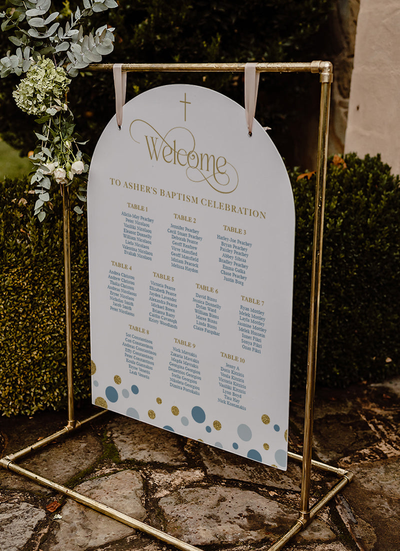 Boy Baptism or Christening Welcome sign with Eucalyptus leaves