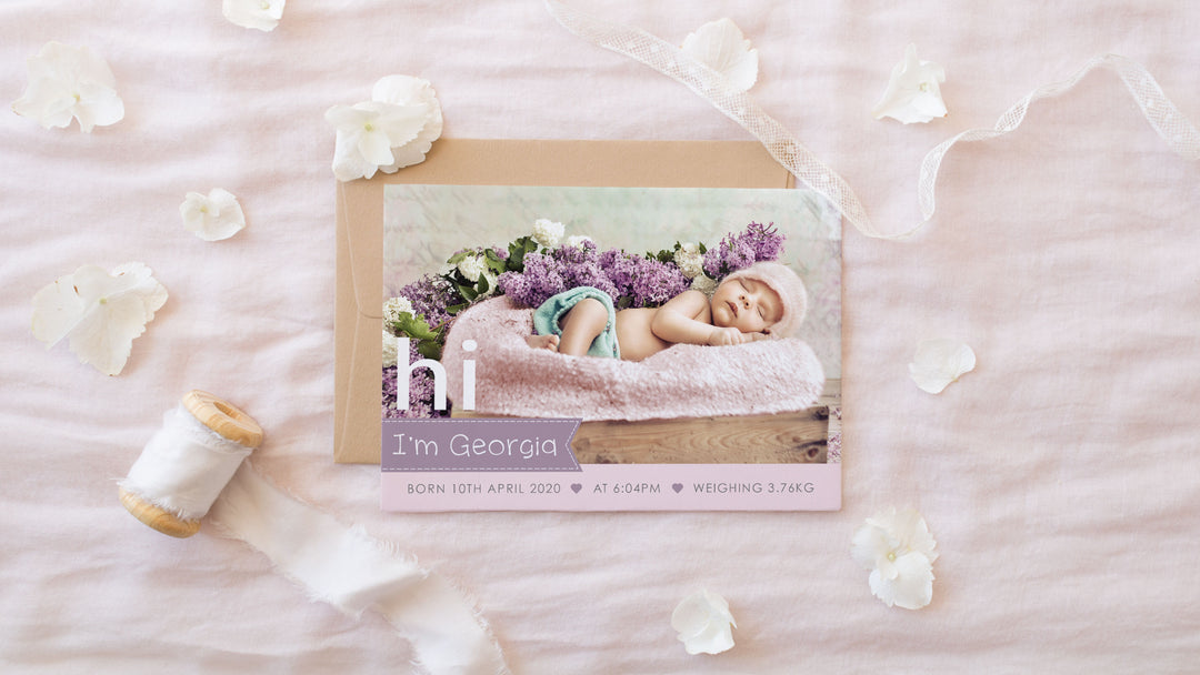 Baby birth announcement photo cards, professionally designed and printed in Australia. Photo baby thank you cards. 