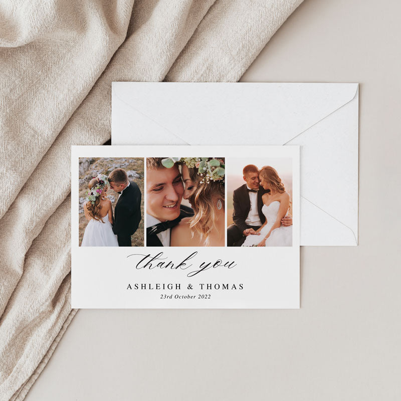 Modern wedding thank you cards with photos, designed and printed in Australia