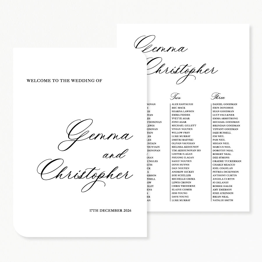 Modern calligraphy wedding welcome and seating chart discounted signage  package Australia in black and white