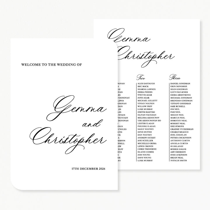 Modern calligraphy wedding welcome and seating chart discounted signage  package Australia in black and white