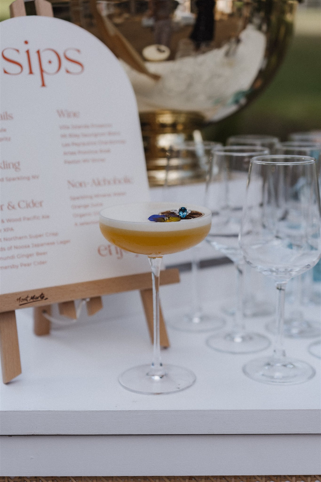 Abigail Wedding Collection bar sign with Sips as the heading and cocktail glass