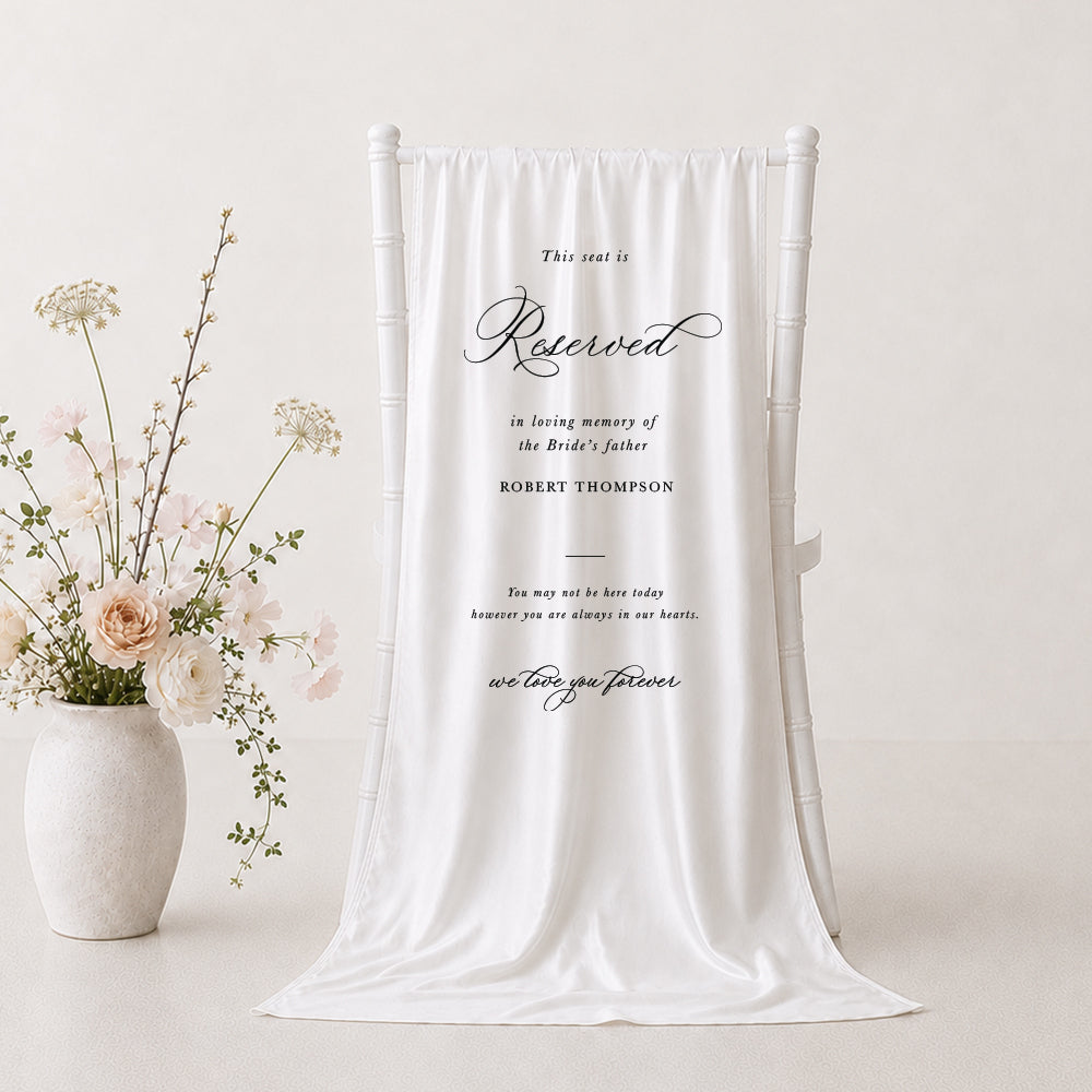 Calligraphy wedding in loving memory sign printed on linen or satin material fabric in Australia by Peach Perfect
