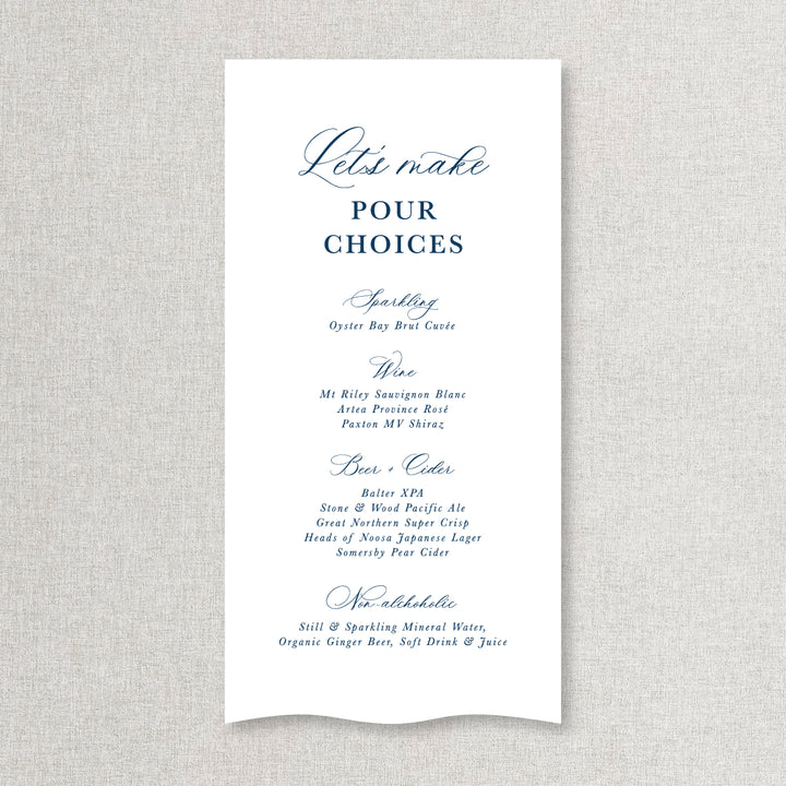 Romantic calligraphy wedding bar and beverages sign printed on linen or satin fabric