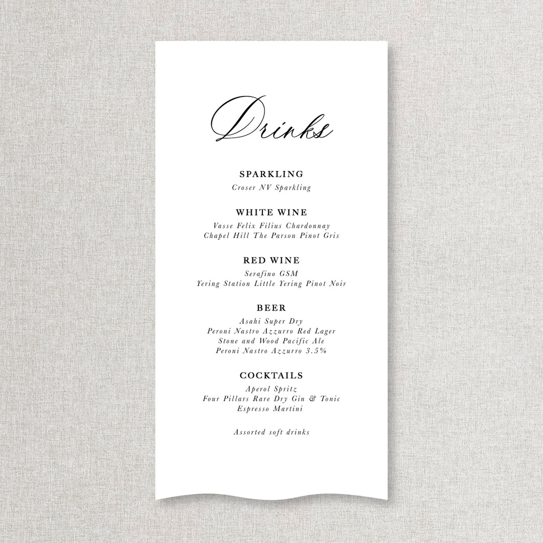 Romantic calligraphy wedding bar and beverages sign printed on linen or satin fabric