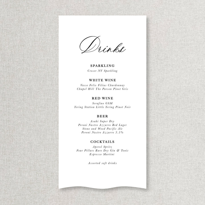 Romantic calligraphy wedding bar and beverages sign printed on linen or satin fabric