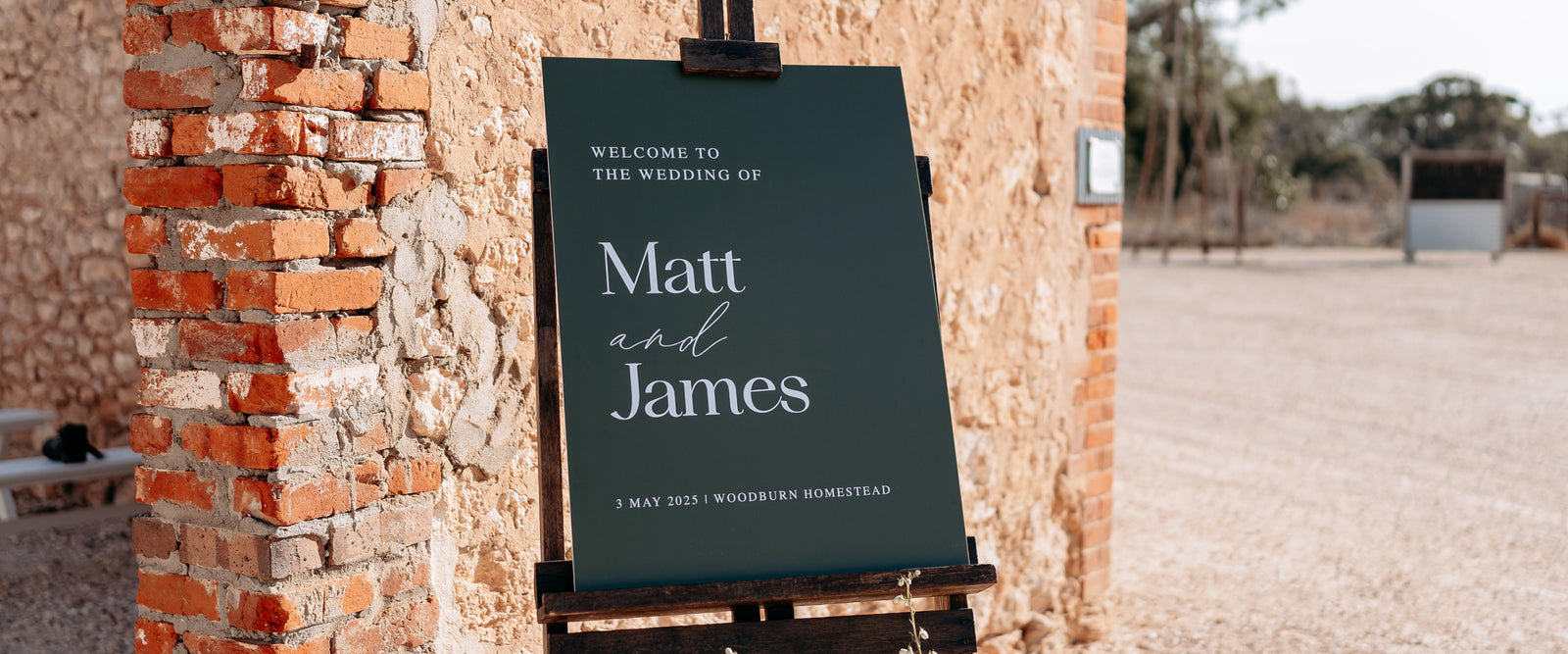 Wedding welcome sign in forest green and white printed in AUstralia.