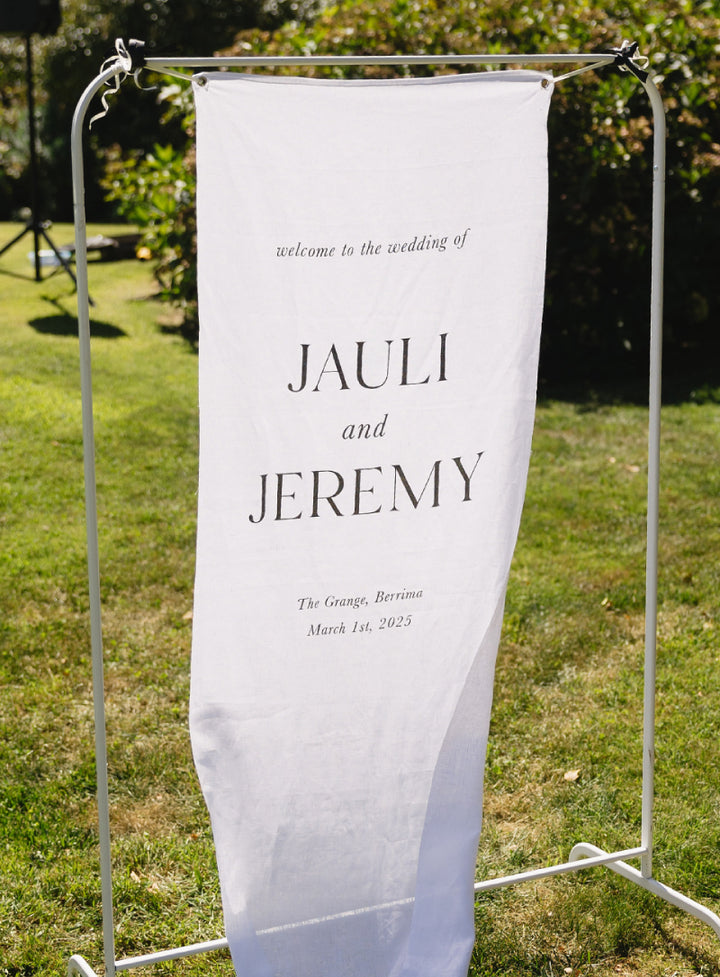 Linen wedding welcome sign bundle designed and printed in Australia