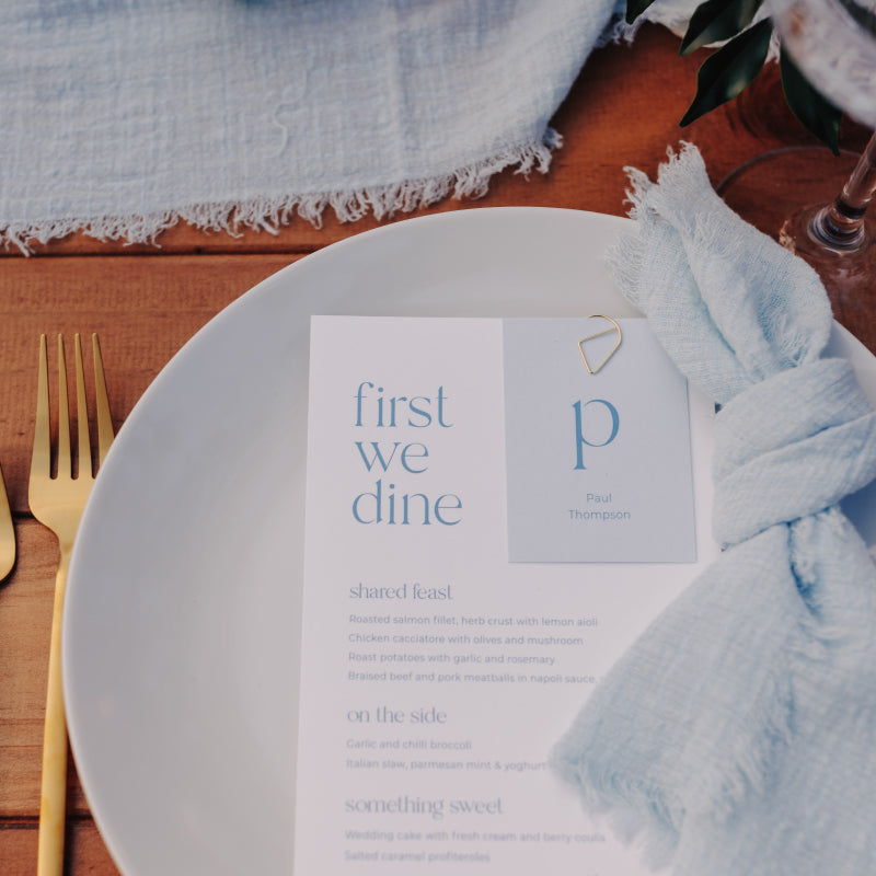 Affordable wedding stationery package menu and place card set printed in Australia
