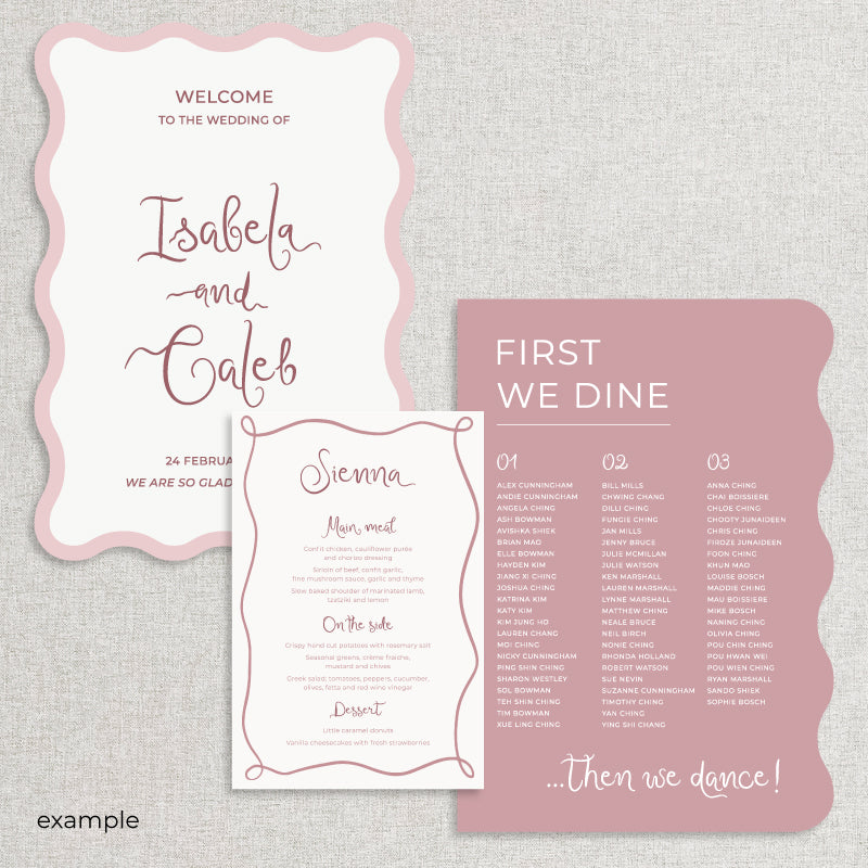 wedding welcome sign and seating chart and menu package discount Australia