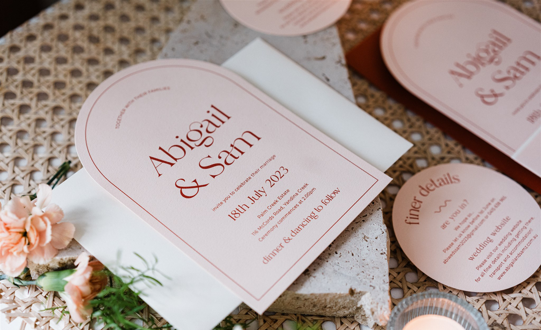 arch wedding invitation peach perfect stationery