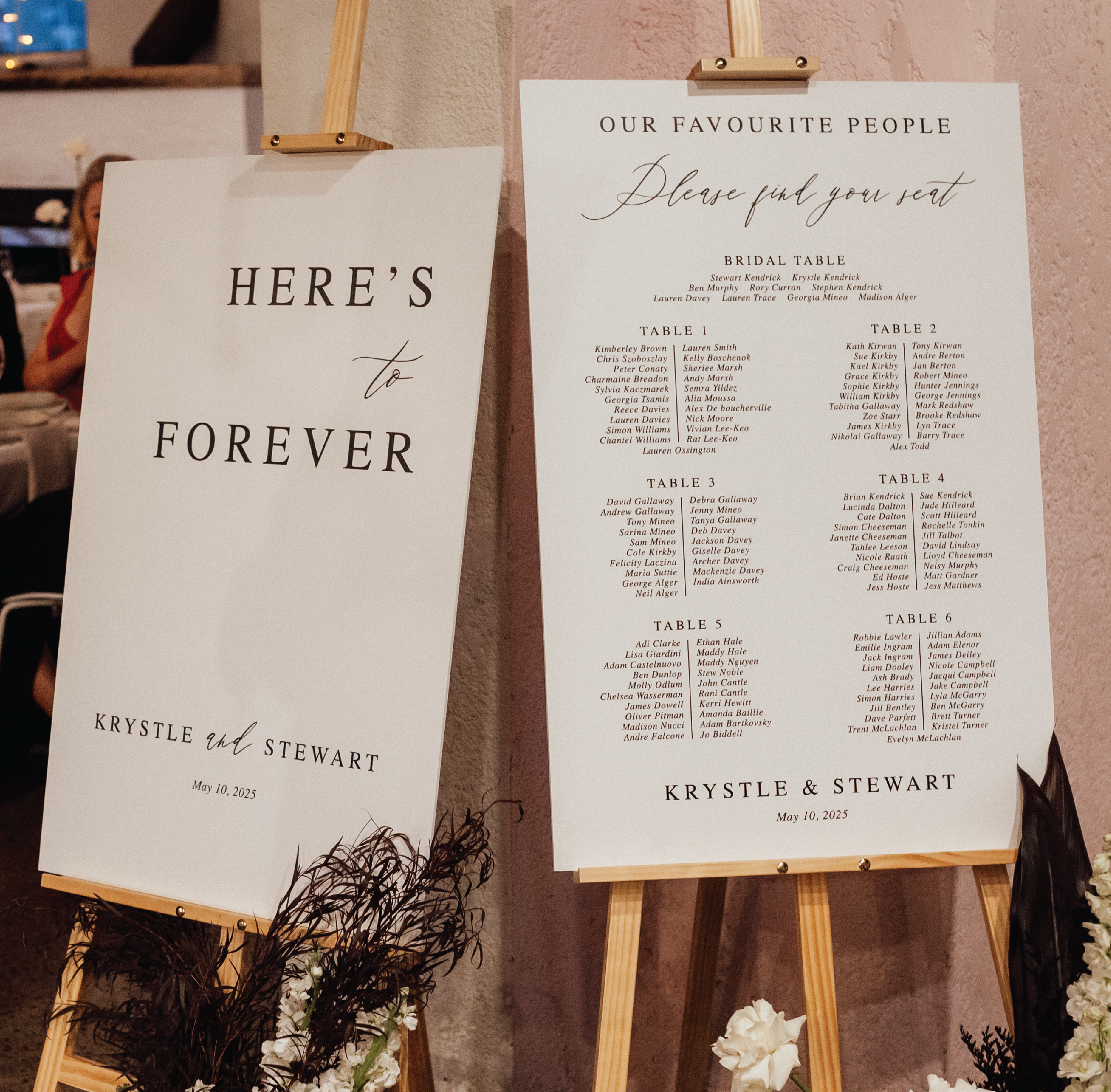 Heres to forever wedding welcome sign and seating chart discounted package Australia.