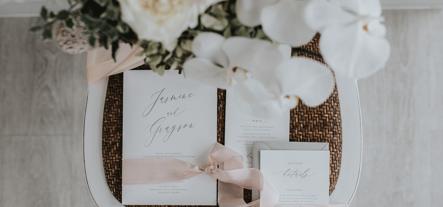 Beautiful wedding invitation suite designed and printed in Australia