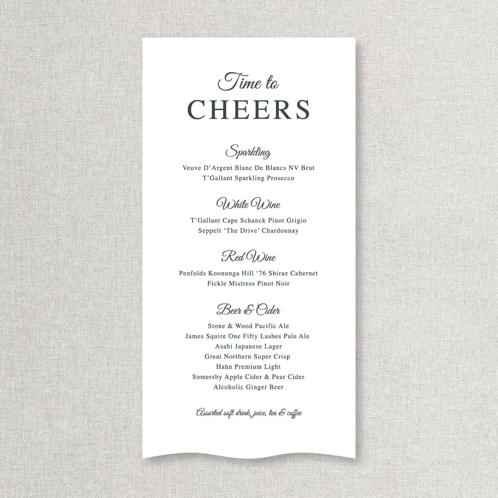 Time to cheers wedding bar and beverages sign printed on fabric material in Australia