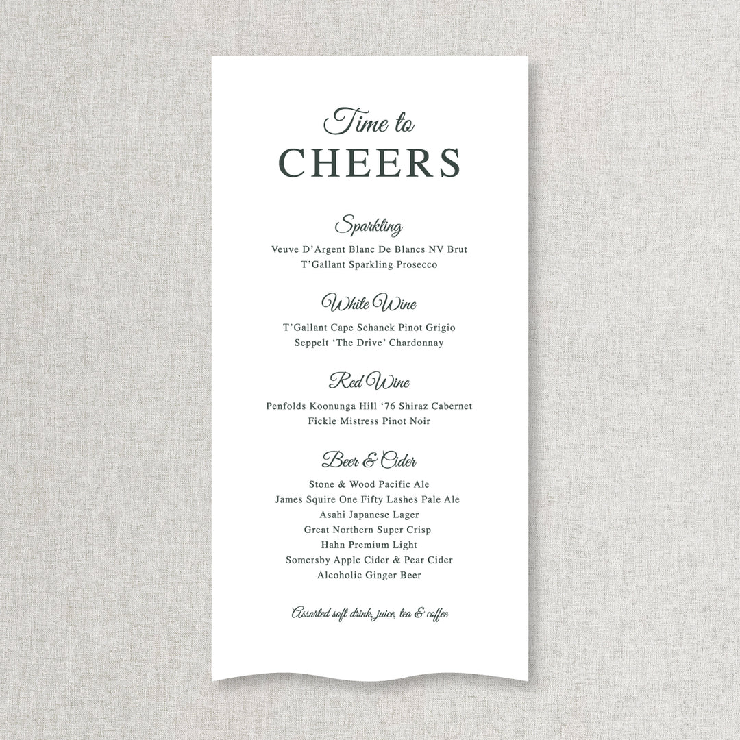 Time to cheers wedding bar and beverages sign printed on fabric material in Australia