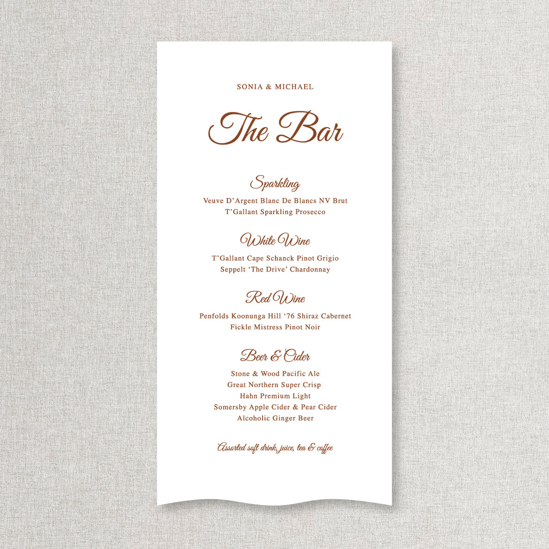 The Bar wedding bar and beverages sign printed on fabric material in Australia