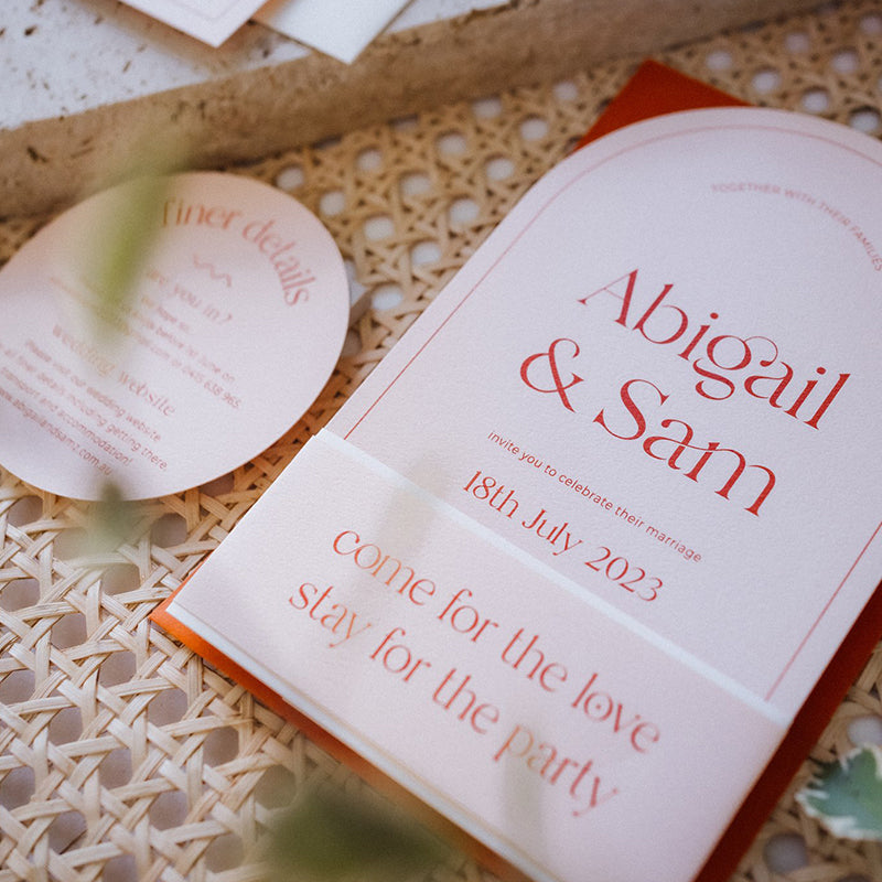 Beautiful modern arch shape wedding invitation Australaia