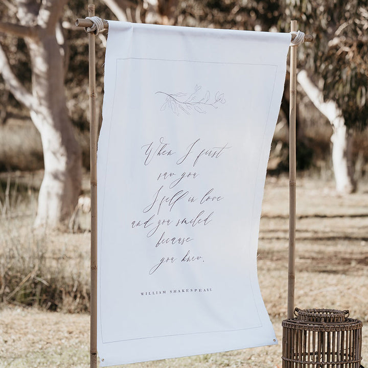 Wedding welcome sign on canvas or linen fabric