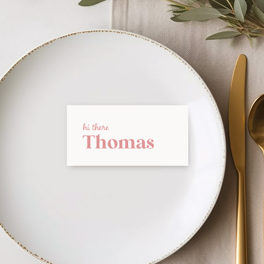 Pink and white wedding place cards, printed in Australia on premium cardstock. 