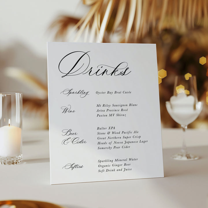 Wedding bar sign with beautiful calligraphy in black and white. Peach Perfect Australia.