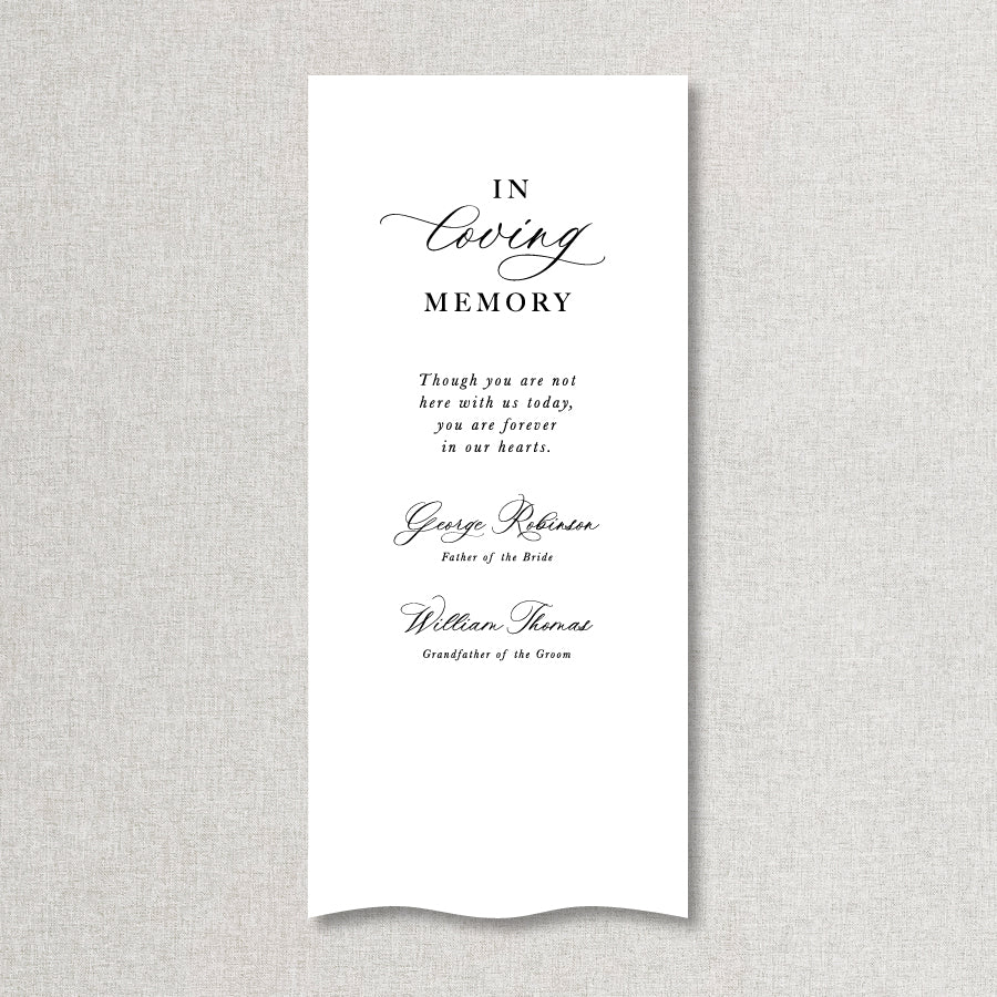 Calligraphy wedding in loving memory sign printed on linen or satin material fabric in Australia.