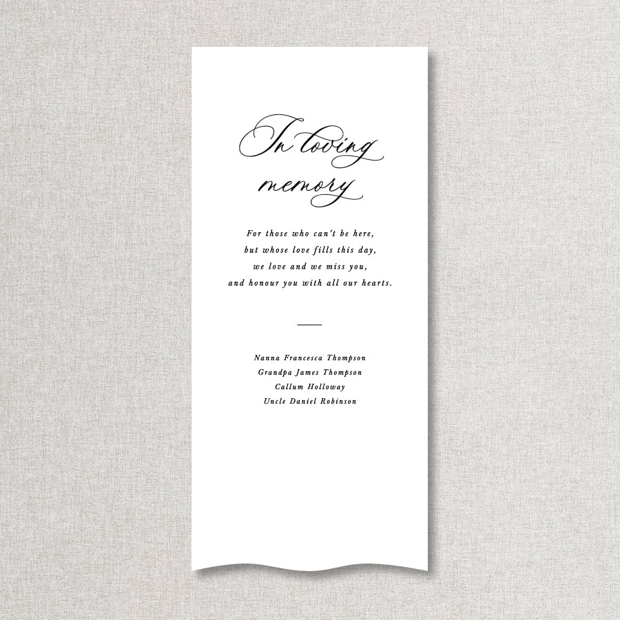 Florence linen In Loving Memory Sign – personalised wedding memorial sign with calligraphy, designed to honour loved ones at your ceremony or reception.