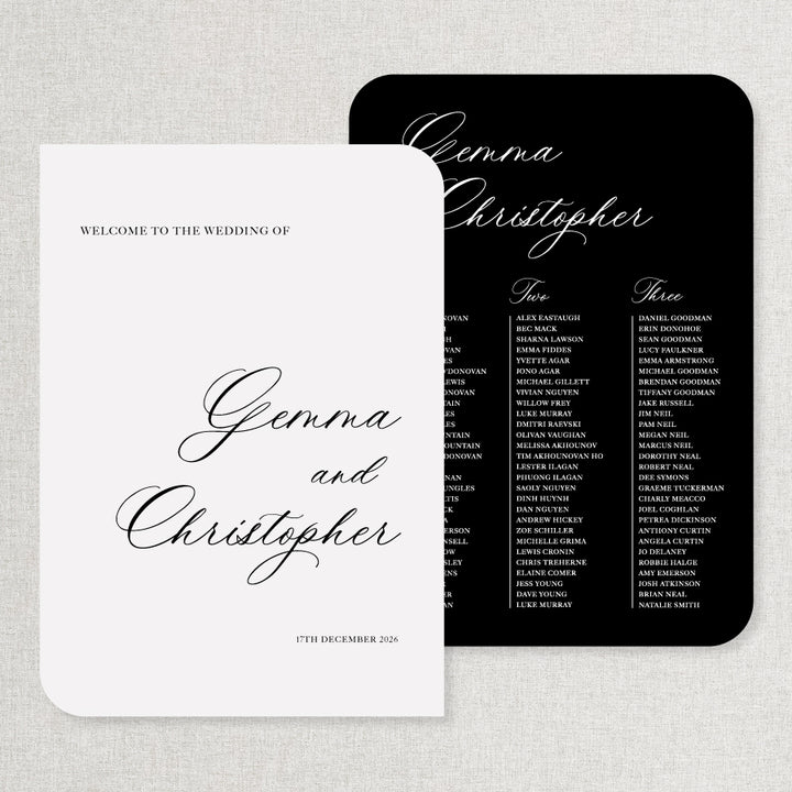 Wedding welcome sign and seating chart bundle discount in black and white with traditional calligraphy
