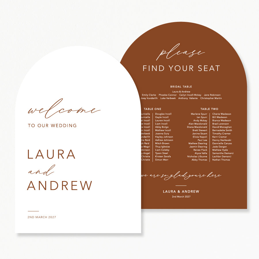 Wedding seating chart and welcome sign discount package. Printed in Australia on foamboard or acrylic.

