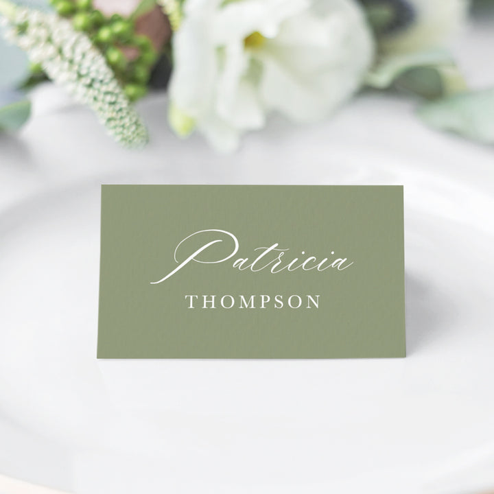 Folded wedding and event place cards in traditional calligraphy font style with guests first and last names Australia.