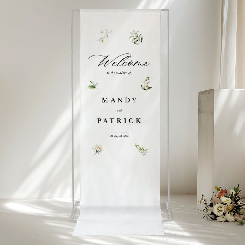 Mandy Sign White Floral Linen Wedding Welcome Sign Australia β Peach Perfect ...