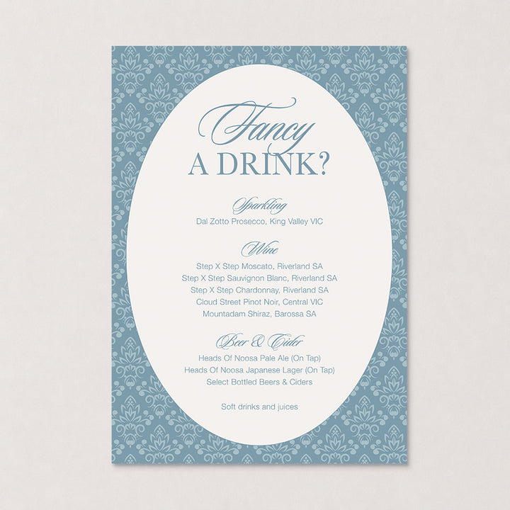 Rosamont wedding bar sign in dusty blue with &