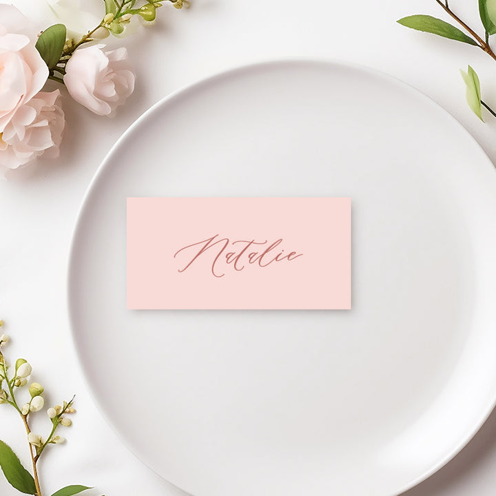 Calligraphy Baptism or wedding flat place cards or name cards in pink. Printed in Australia.