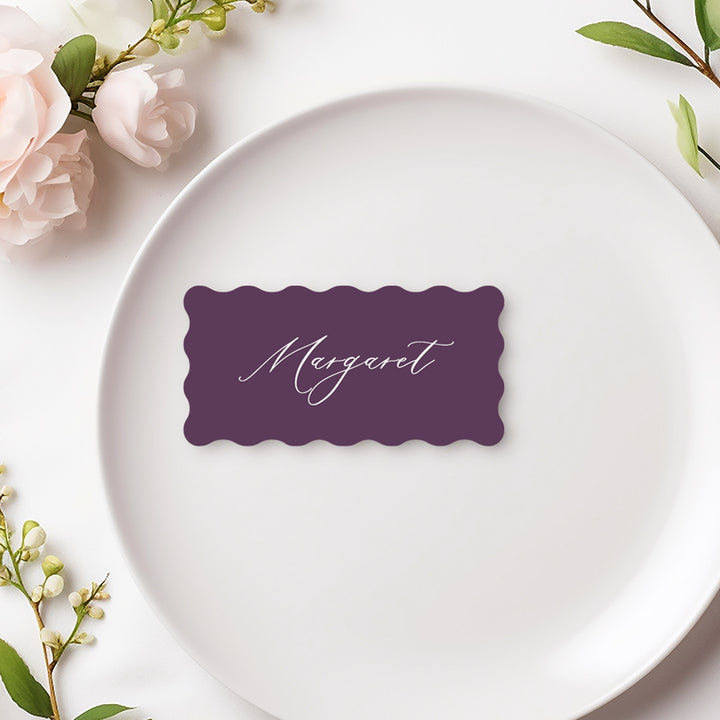 Wave or wiggle shape calligraphy place cards or name cards in any colour combination. Australia.