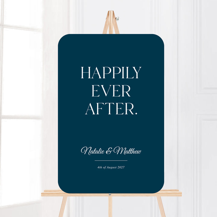 Traditional wedding welcome sign in navy blue and white. Printed in Australia on foamboard or acrylic by Peach Perfect.