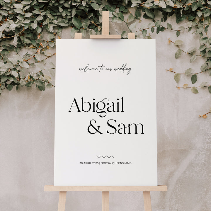 Black and White wedding welcome sign in retro font style. Printed in Australia on foamboard or Acrylic.