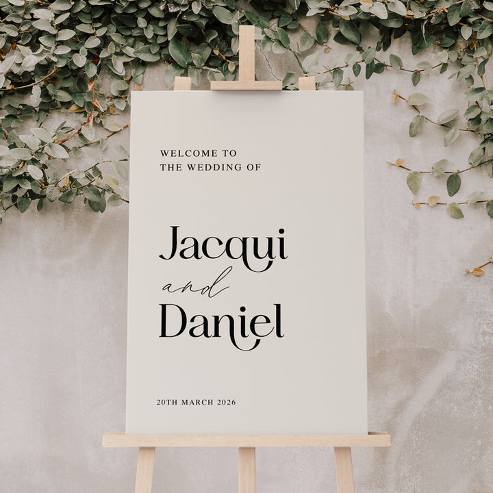 Wedding welcome sign Australia in almond and black. Modern neutral colours.