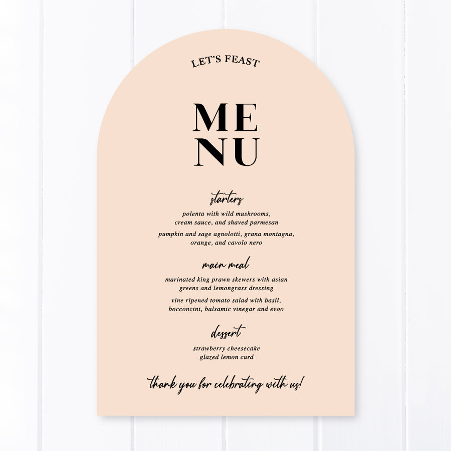 Arch Shape Wedding Menu Australia – Peach Perfect Stationery