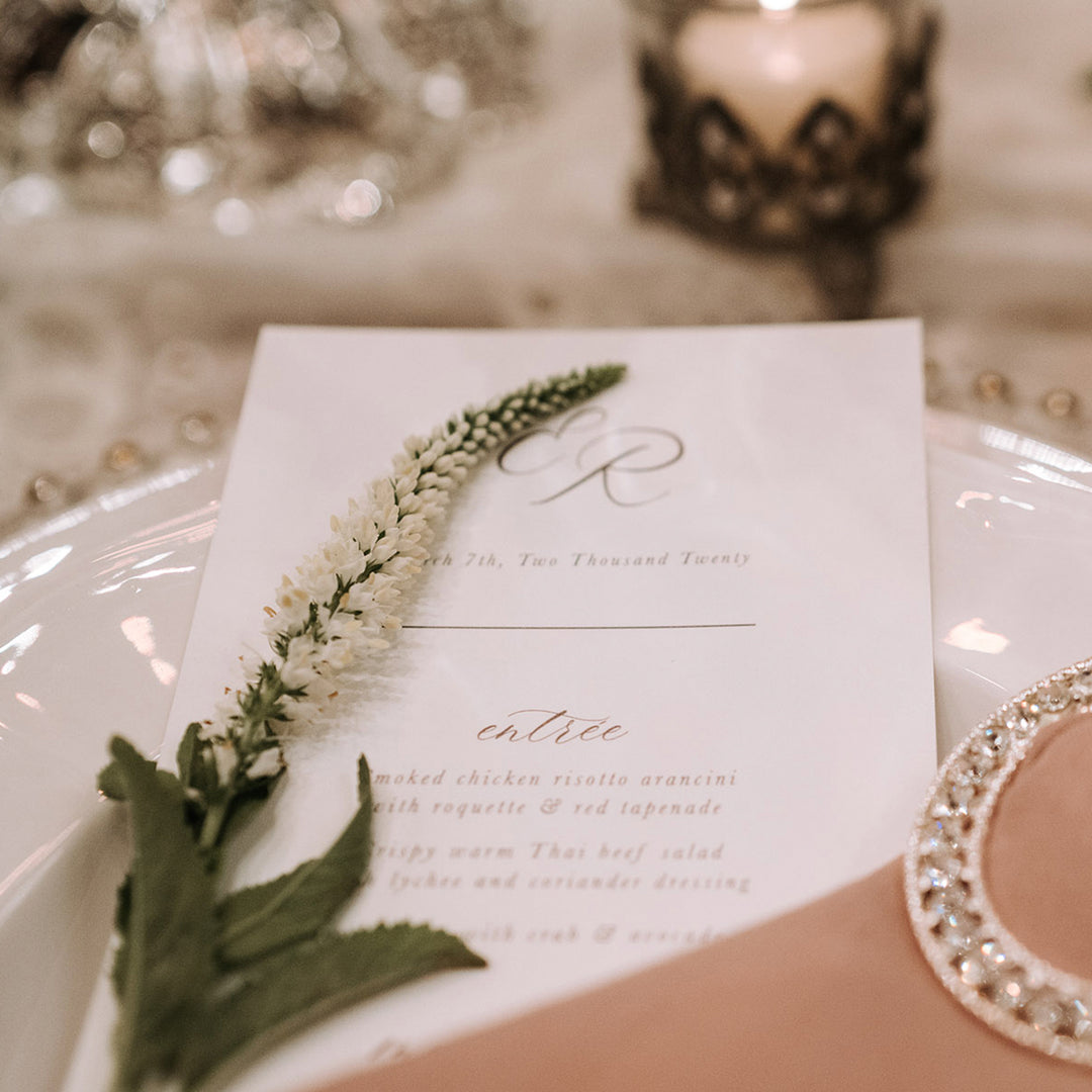 Custom designed printable wedding menus designed by Peach Perfect Australia. Print Your Own.