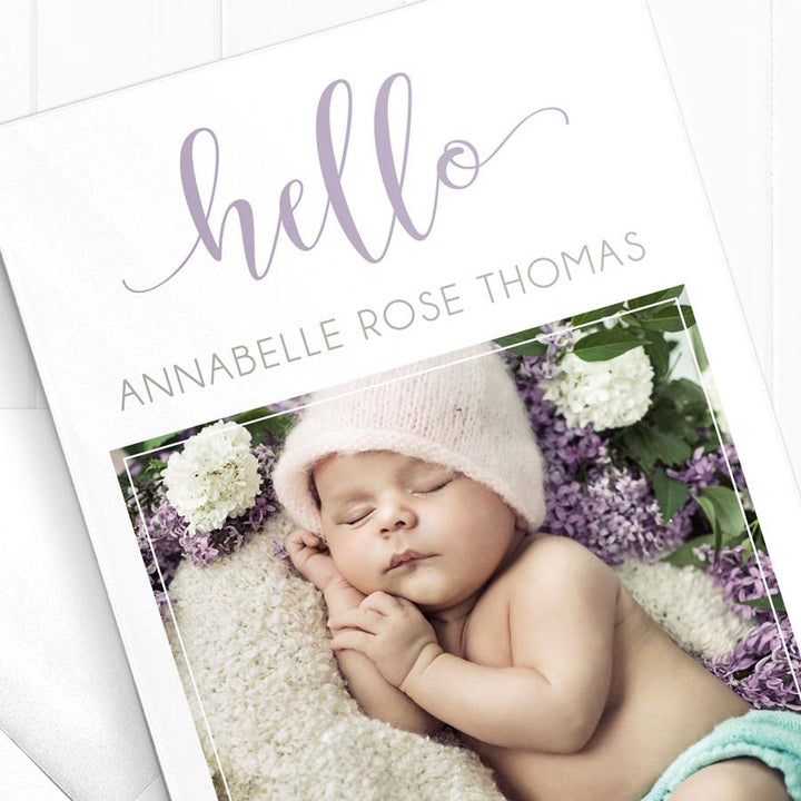Monogram baby girl photo birth announcement card