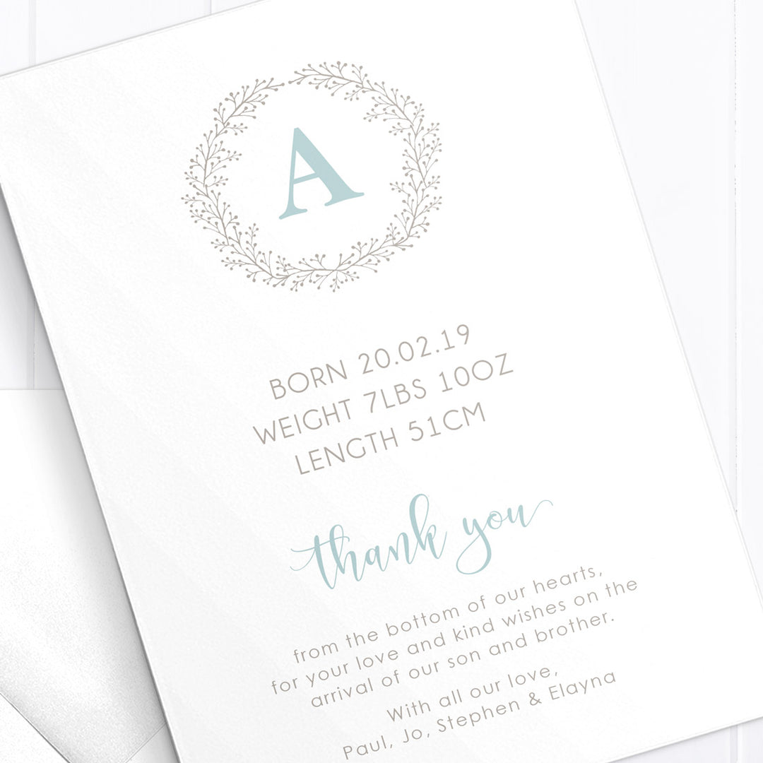 Monogram Photo Birth Announcement Card with large Hello