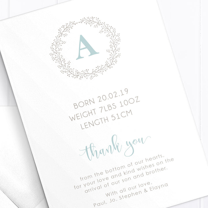 Monogram Photo Birth Announcement Card with large Hello