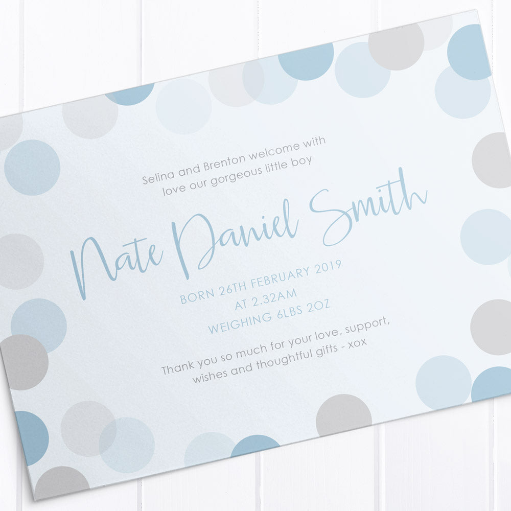 Baby boy birth announcement card, 3 photos of your baby