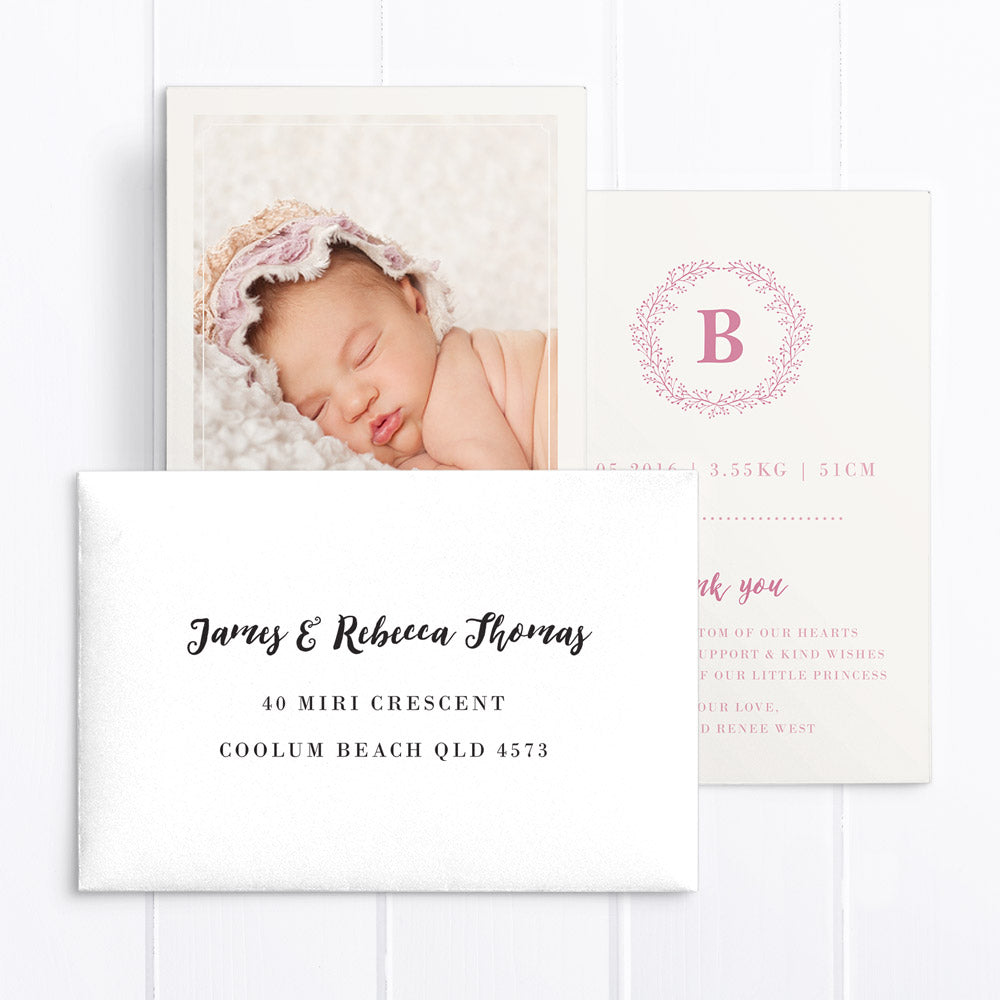 Baby Girl Birth Announcement - Monogram