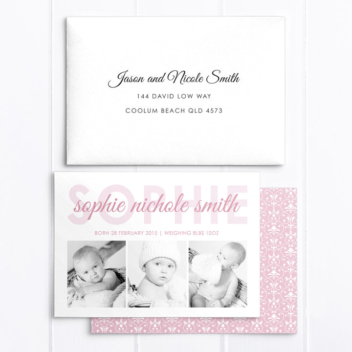 Baby Girl Birth Announcement - Sophie Nicholle