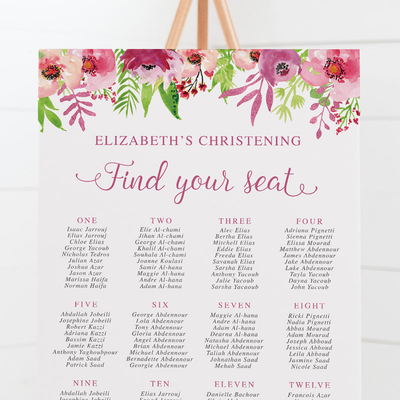 Pink Glitter - Baptism Seating Chart